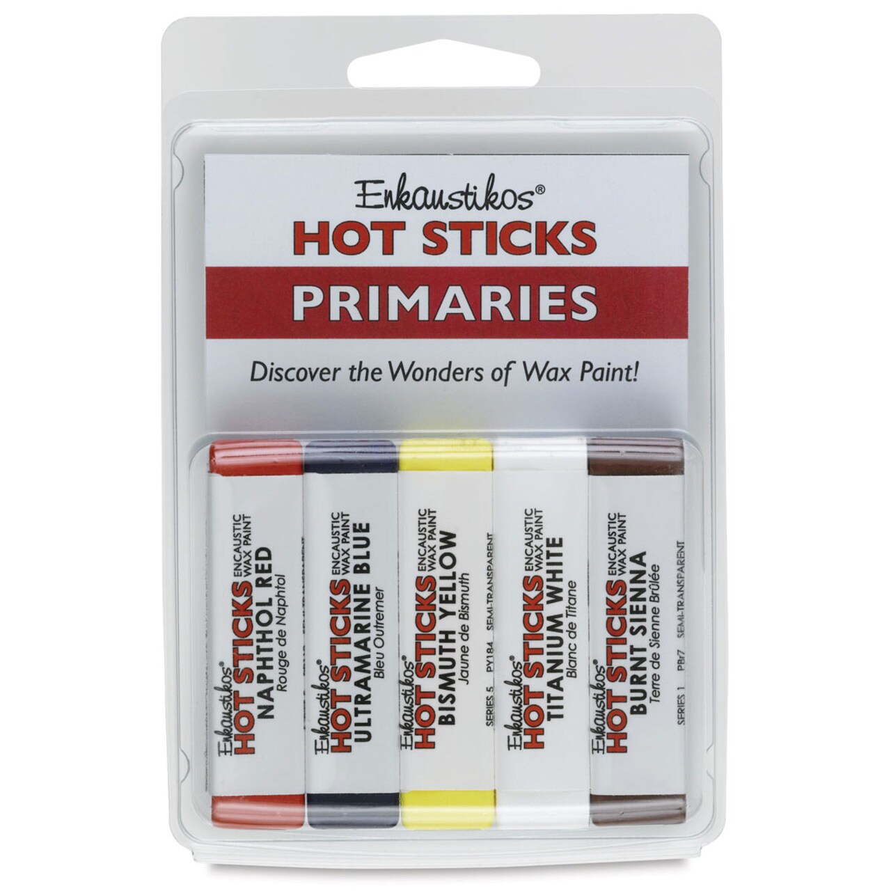 Enkaustikos Hot Sticks Encaustic Paints - Set of 5, Primary Colors, 13 ml sticks